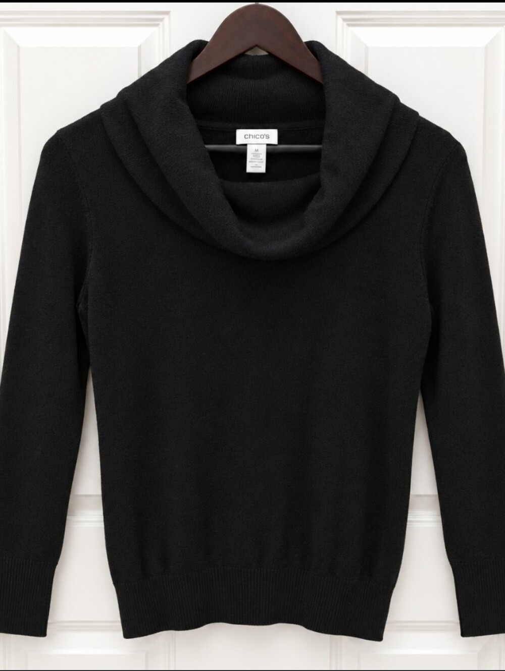 Chicos Black Cowl Neck Cotton Blend Sweater Sz 1 (Med)